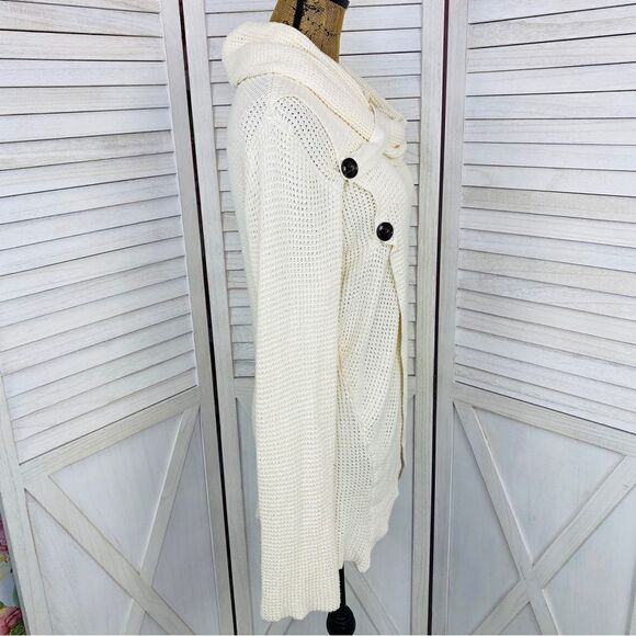 Unbranded Waffle Knit Cowl Neck Split Front Sweater Cream Large - Picture 4 of 11